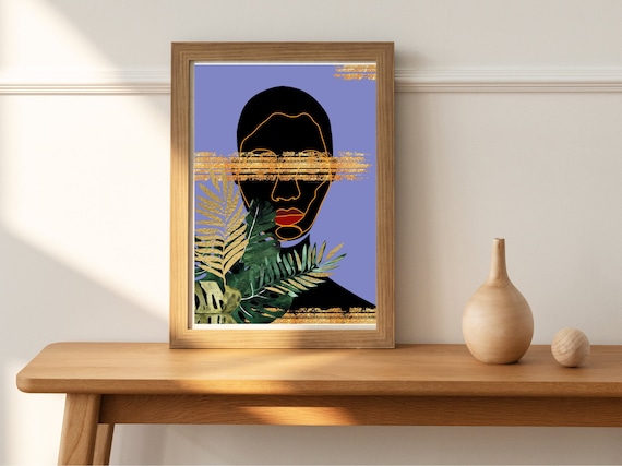 Blinded by Gold Abstract Face Tropical Leaves Lavender Art Poster
