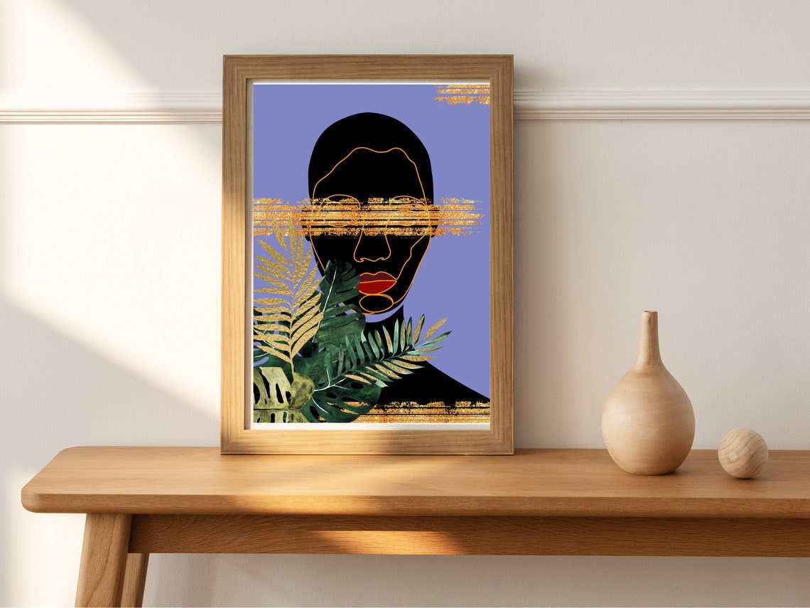 Blinded by Gold Abstract Face Tropical Leaves Lavender Art Poster