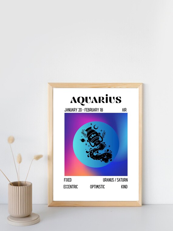 Aquarius Zodiac Sign Traits Dates Gradient Circle Art Poster