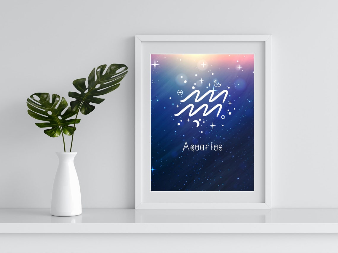 Aquarius Zodiac Symbol Blue Starry Night Sky Astrology Art Print - Image 4