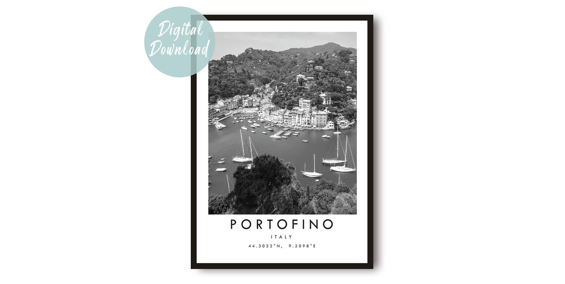 Portofino Italy Harbor Black And White Photography Travel Poster
