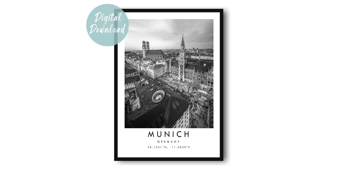 Munich Marienplatz Old Town Hall Square Germany Black White Poster