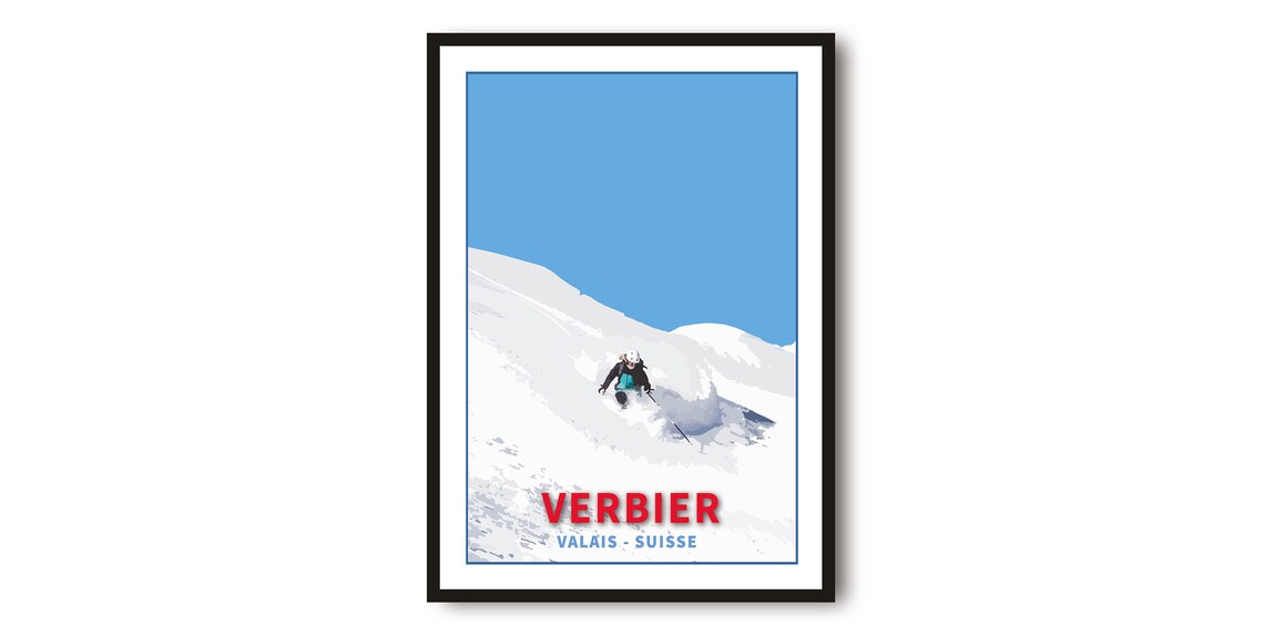 Classic Verbier Valais Suisse Alpine Powder Skiing Travel Poster
