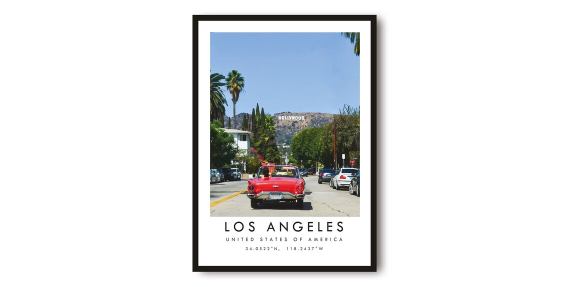 Los Angeles Travel Poster, Hollywood Hills Wall Art