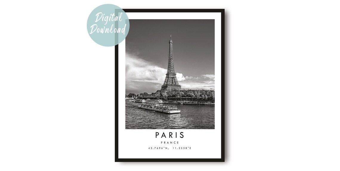 Paris France Black And White Eiffel Tower On The Seine Poster