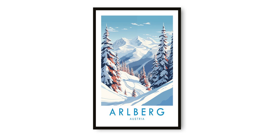 Arlberg Austria Vintage Ski Slopes Snowy Pines Travel Poster