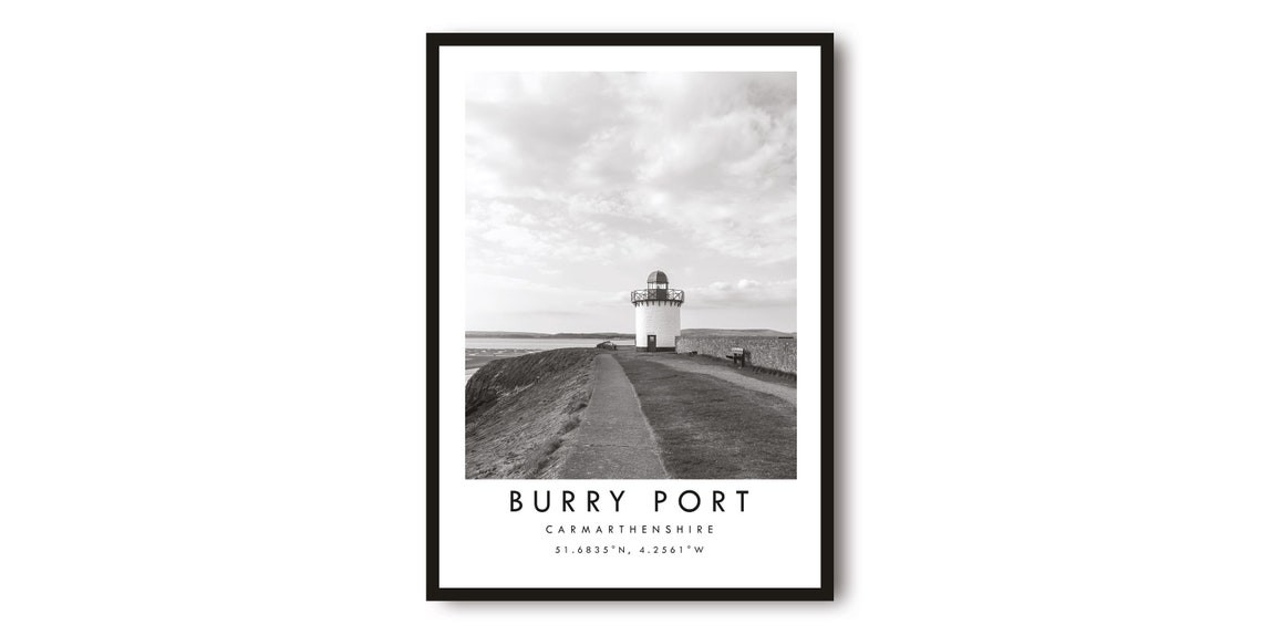 Burry Port Lighthouse Black White Carmarthenshire Coast Poster