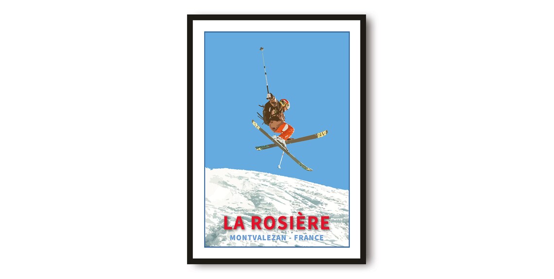 La Rosiere Skiing Travel Poster, France Art Print