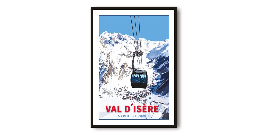 Val Disere Skiing Travel Poster, France Art Print