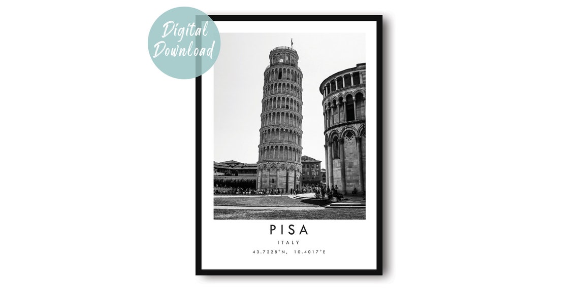 Pisa Italy Leaning Tower Black And White Photography Travel Poster