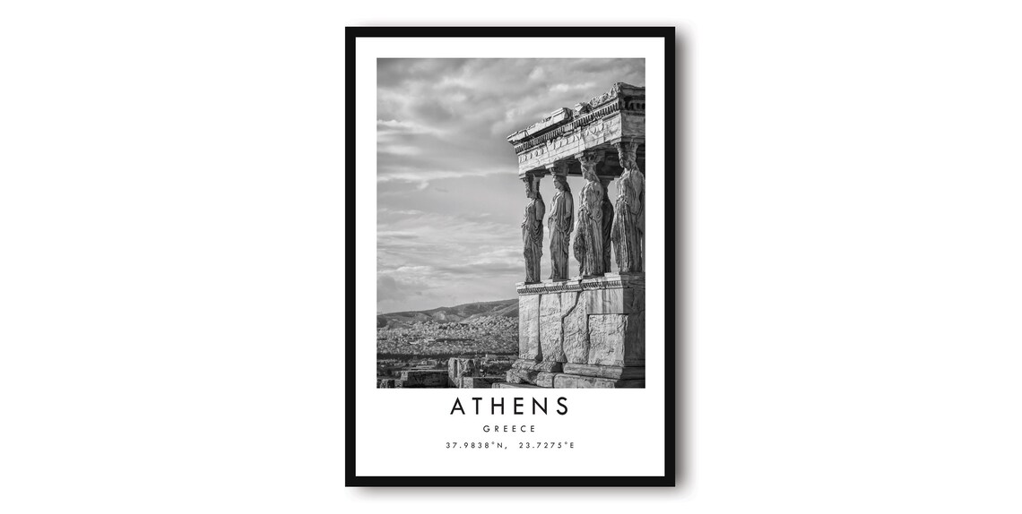 Athens Travel Print, Black and White Acropolis Poster