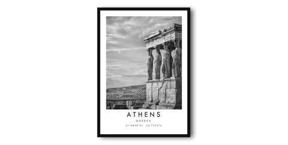 Athens Travel Print, Black and White Acropolis Poster