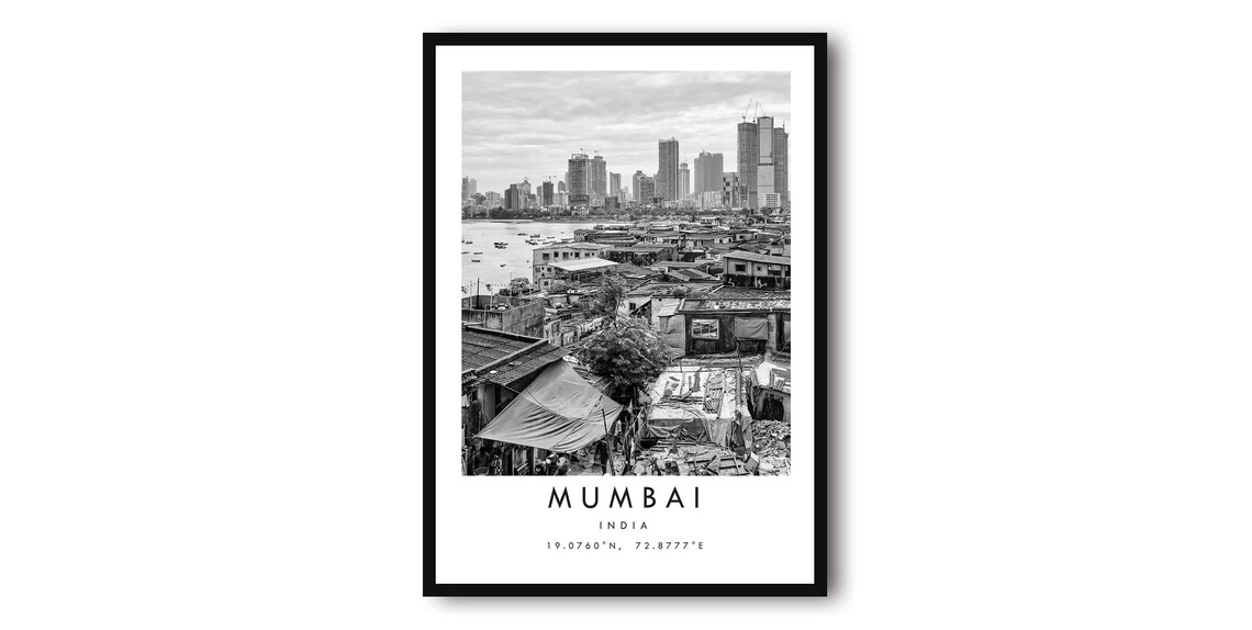 Mumbai India Black And White Cityscape Minimalist Art Print