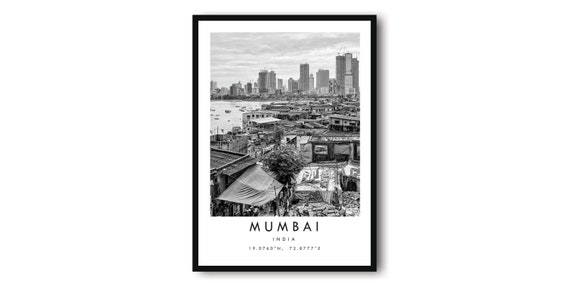 Mumbai India Black And White Cityscape Minimalist Art Print