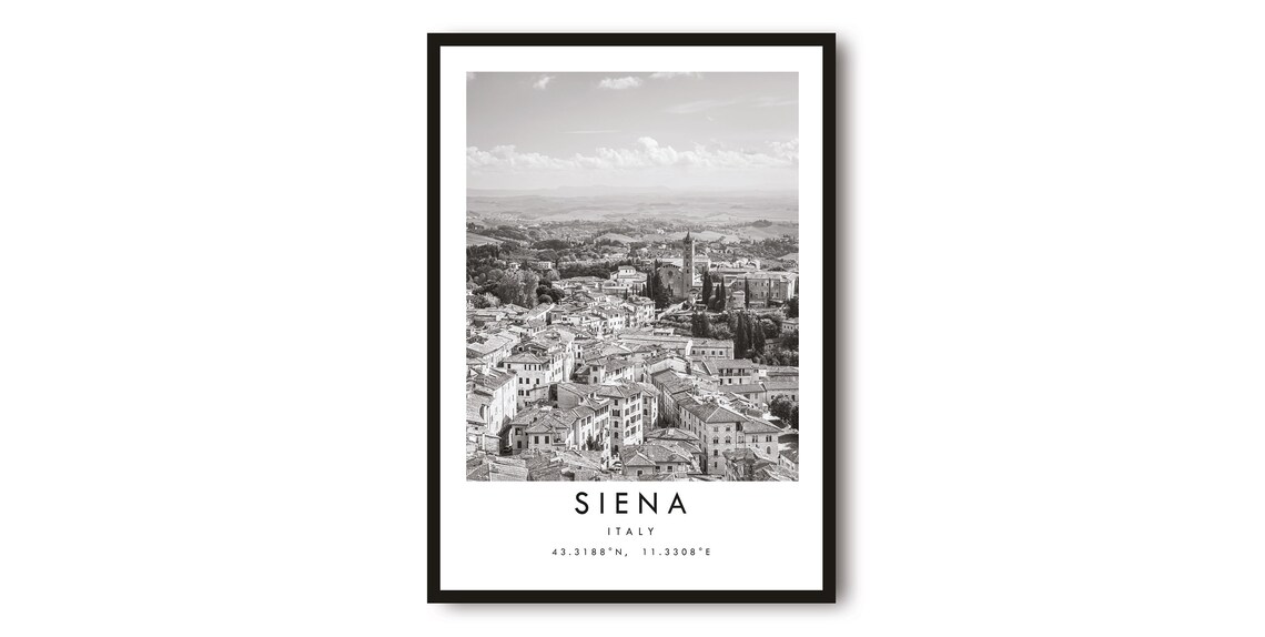 Siena Italy Black and White Travel Poster Minimalist City Photography