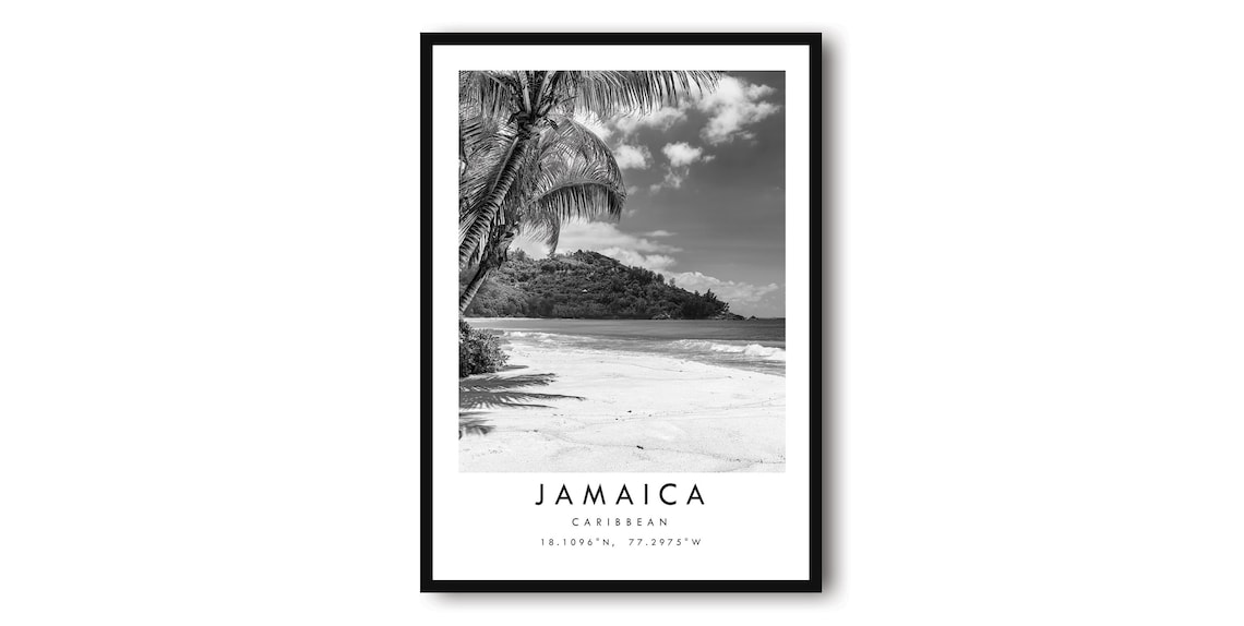 Jamaica Beach Black And White Art Print