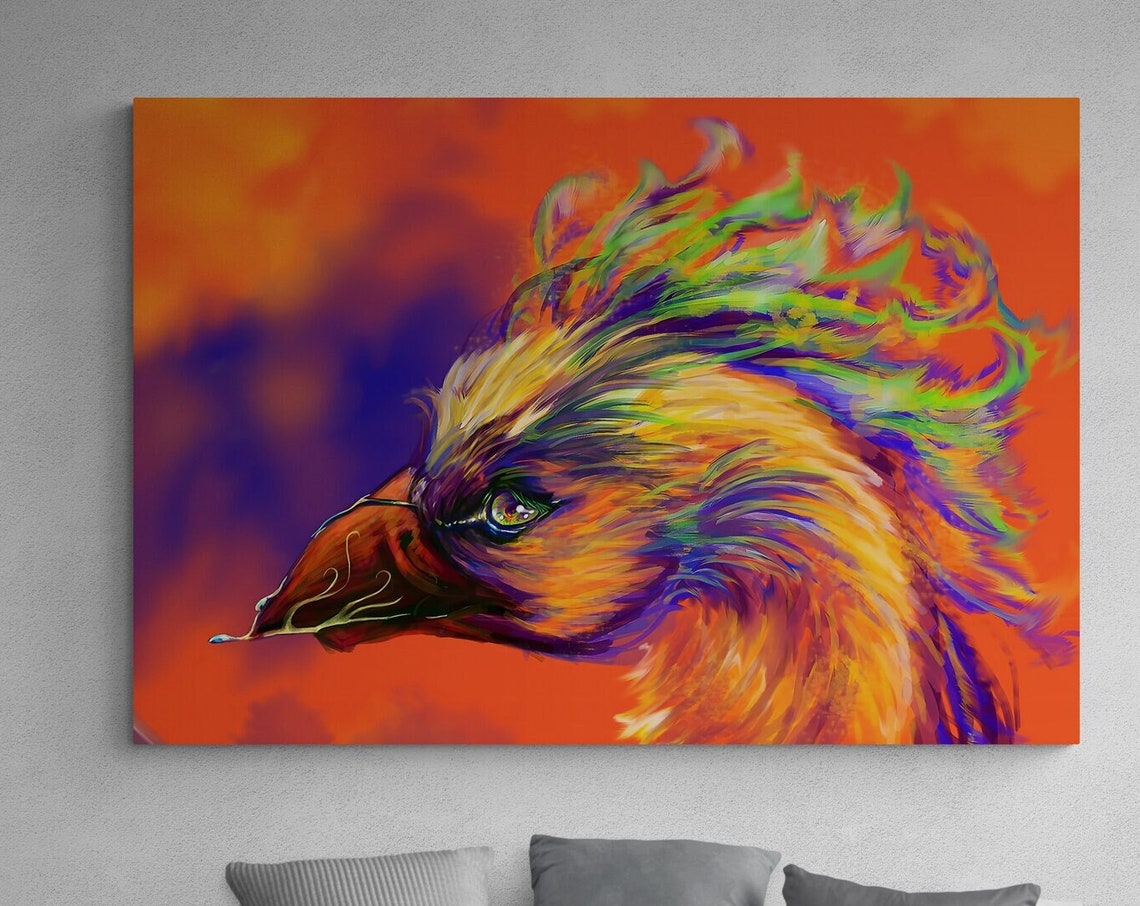 Rising Phoenix Fire Bird Orange Flames Mythical Creature Wall Art - Image 3