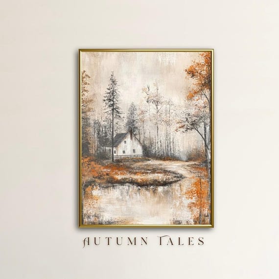 Fall Wall Art Print French Countryside Cottage Farmhouse Print Moody Tranquil Scenetic Forest Rustic Vintage Landscape