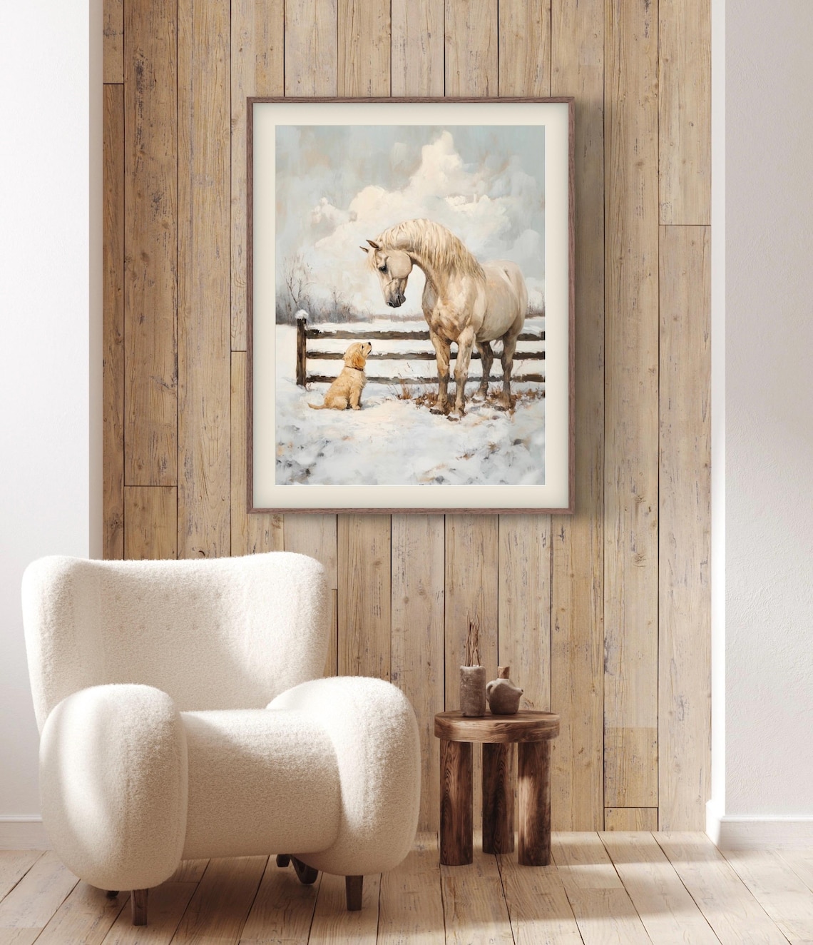 Vintage Winter Farm Art Print, Christmas Animals - Image 5