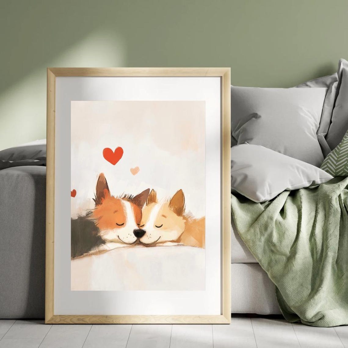Sleeping Corgis Pair Hearts Valentines Day Puppy Love Poster - Image 4