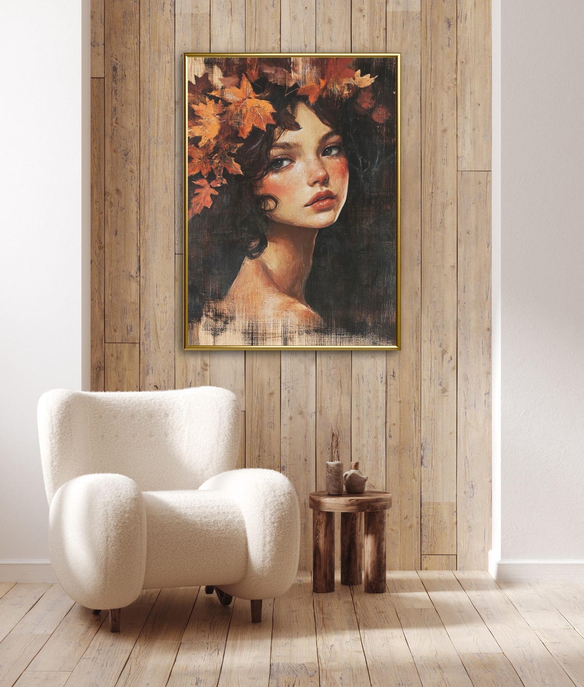 Young Girl Portrait Painting Fall Wall Art Print Vintage Rustic Antique Farm Girl With Leaves Cozy Farmhouse Decor Classic Oil Painting - Image 3