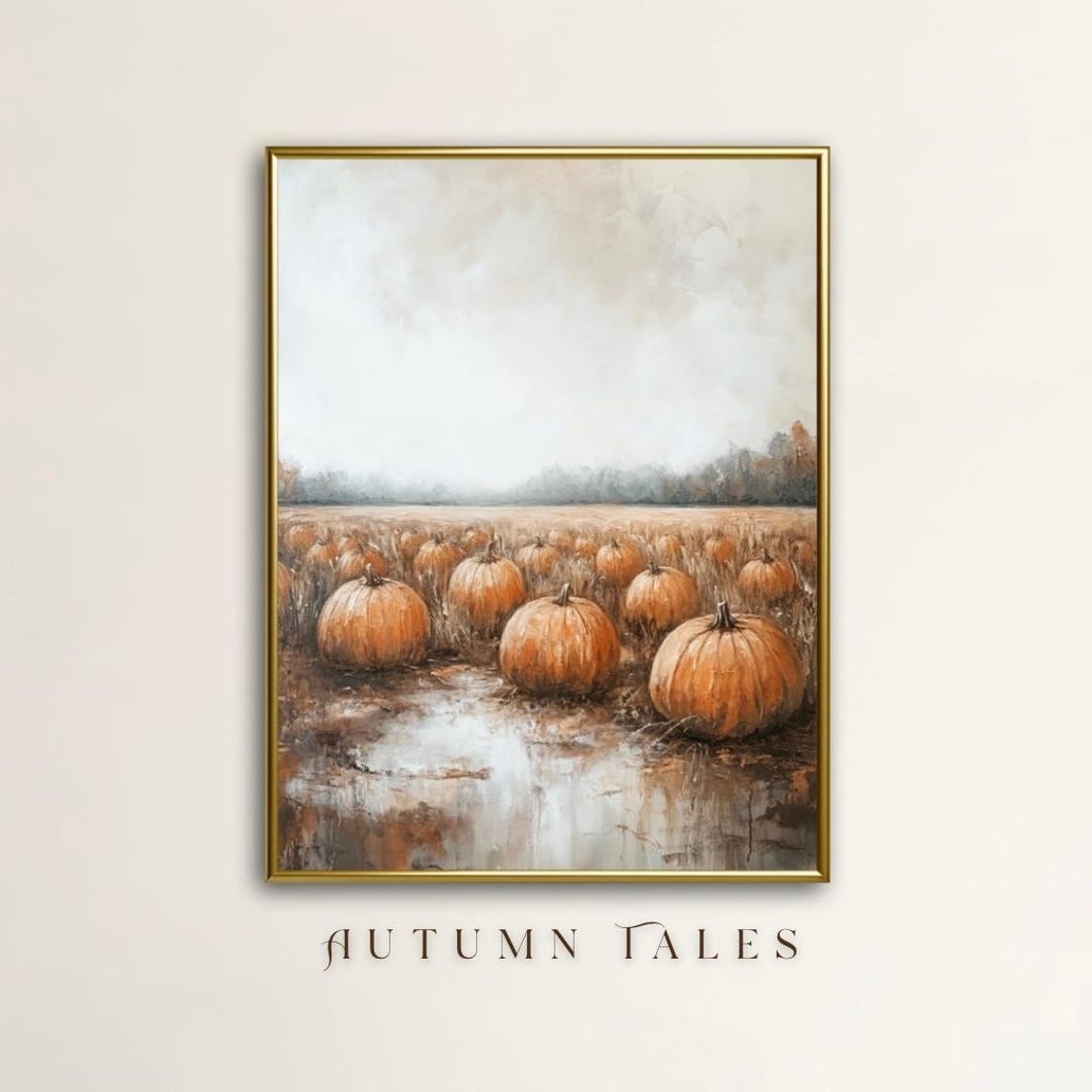 Autumn Tales Pumpkin Patch Misty Field Fall Harvest Art Poster