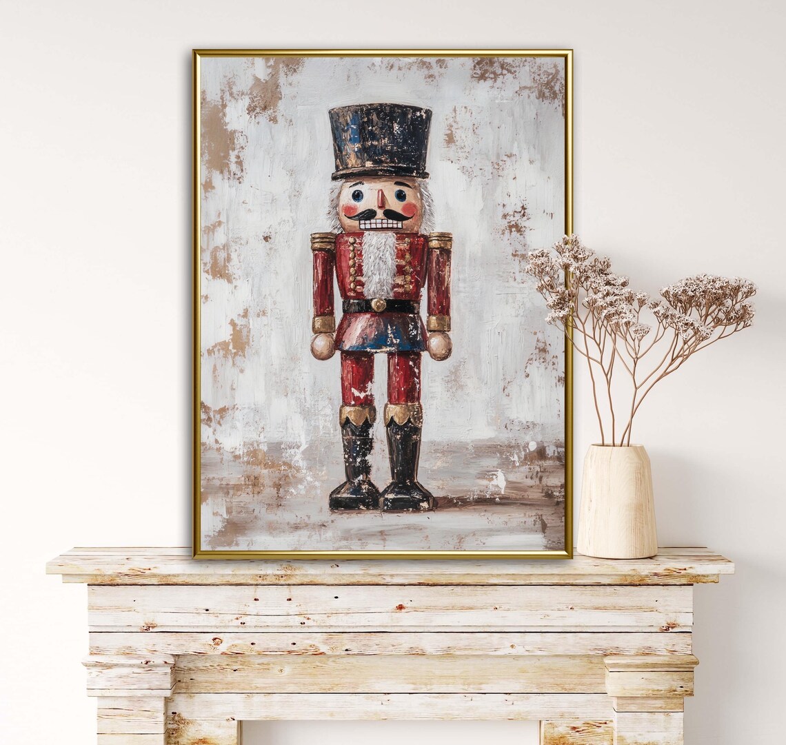 Christmas Nutcracker Vintage Rustic Art Print - Image 2