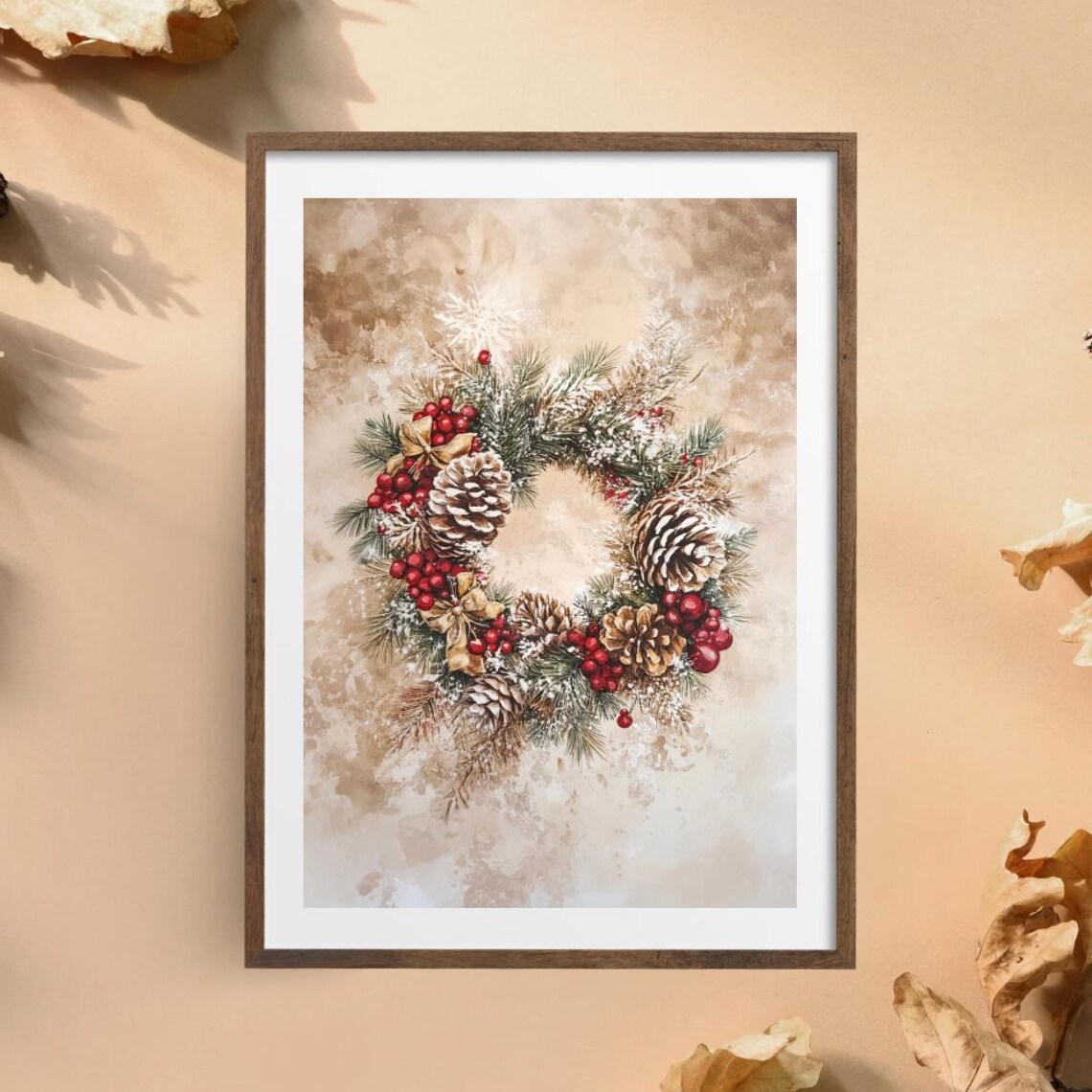 Christmas Wreath Watercolor Art Print, Holiday Decor - Image 6