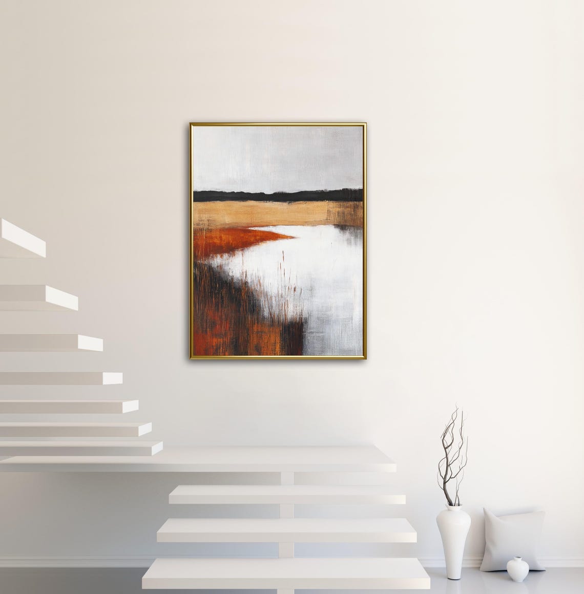 Autumn Tales Abstract Burnt Orange Lake Landscape Art Poster - Image 2