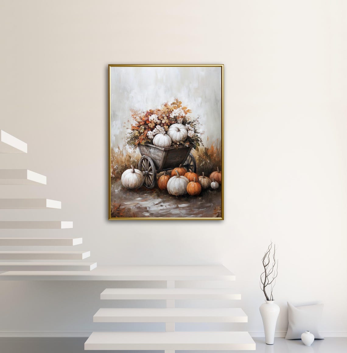 Vintage Wheelbarrow Overflowing With Autumn Pumpkins Art Print - Image 2
