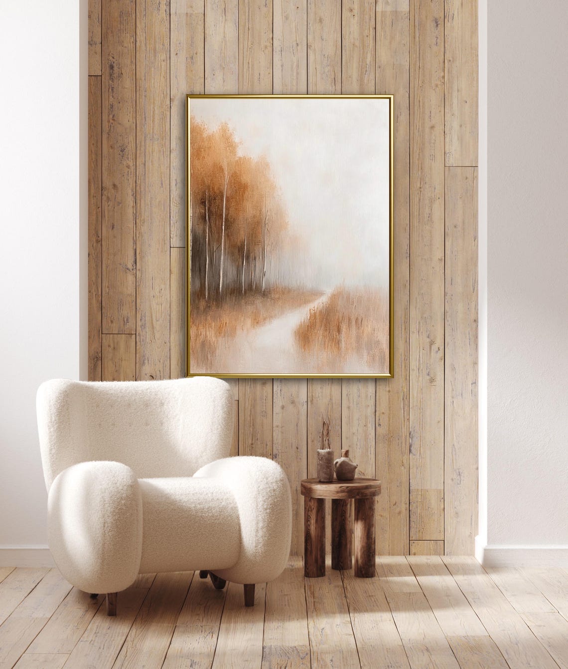 Foggy Autumn Forest Path Golden Trees Minimalist Landscape Wall Art - Image 3