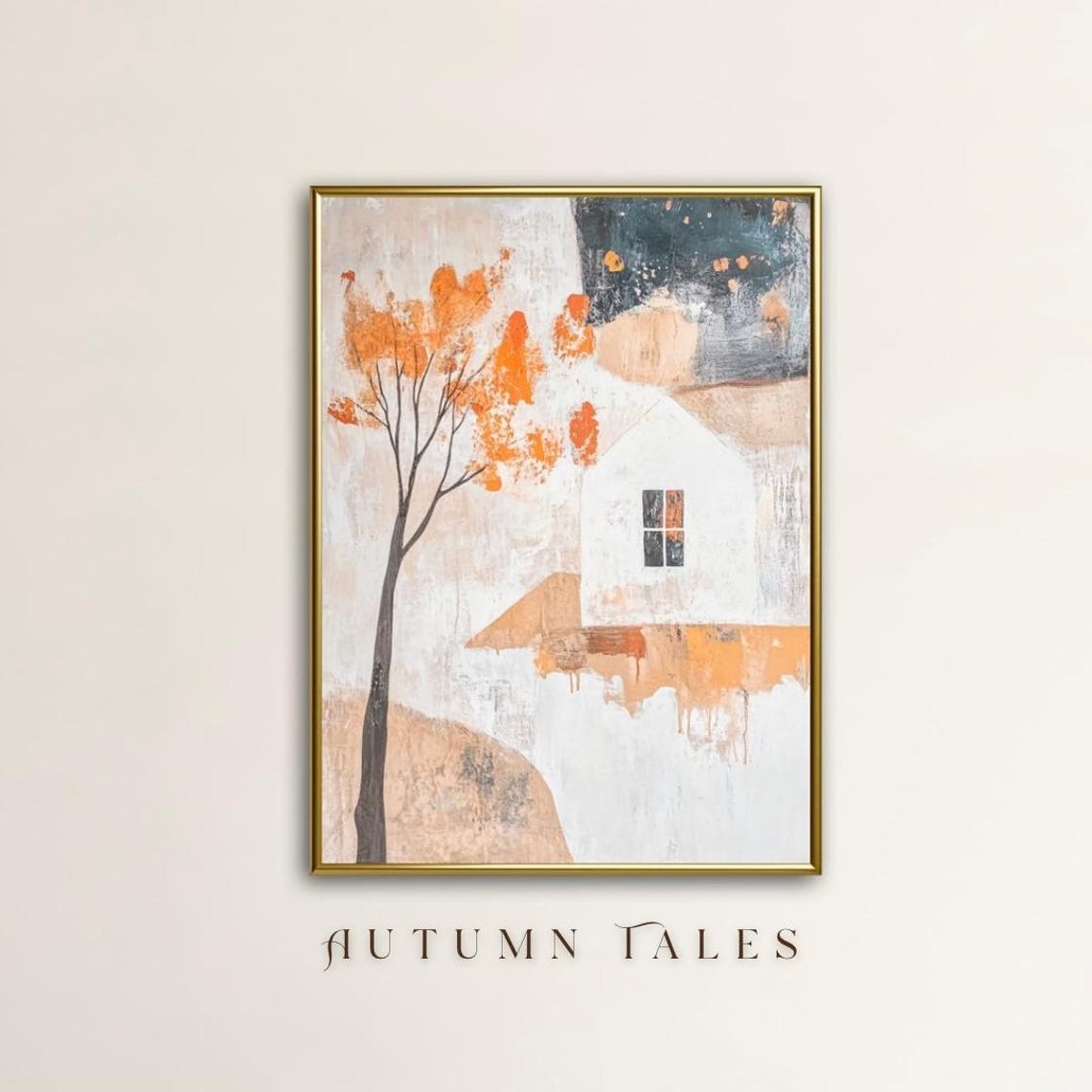 Modern Fall Wall Art Print Abstract Pastel Farmhouse Nursery Decor Countryside Cottage Autumn Lanscape Peach Coral White
