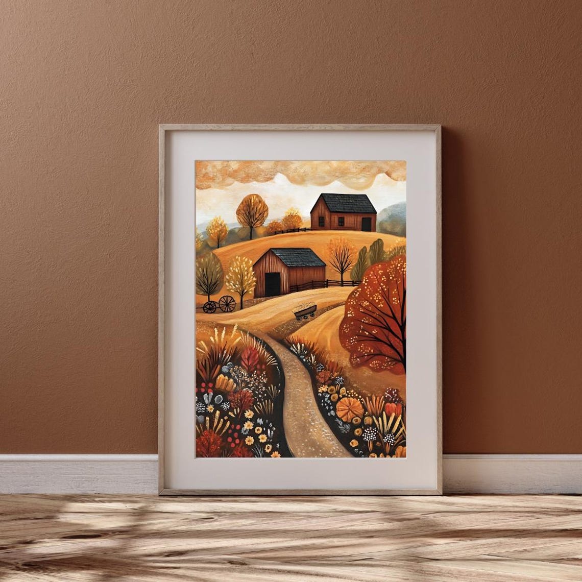 Folk Art Hilltop Barns With Meadow Wildflower Path Art Print - Image 4