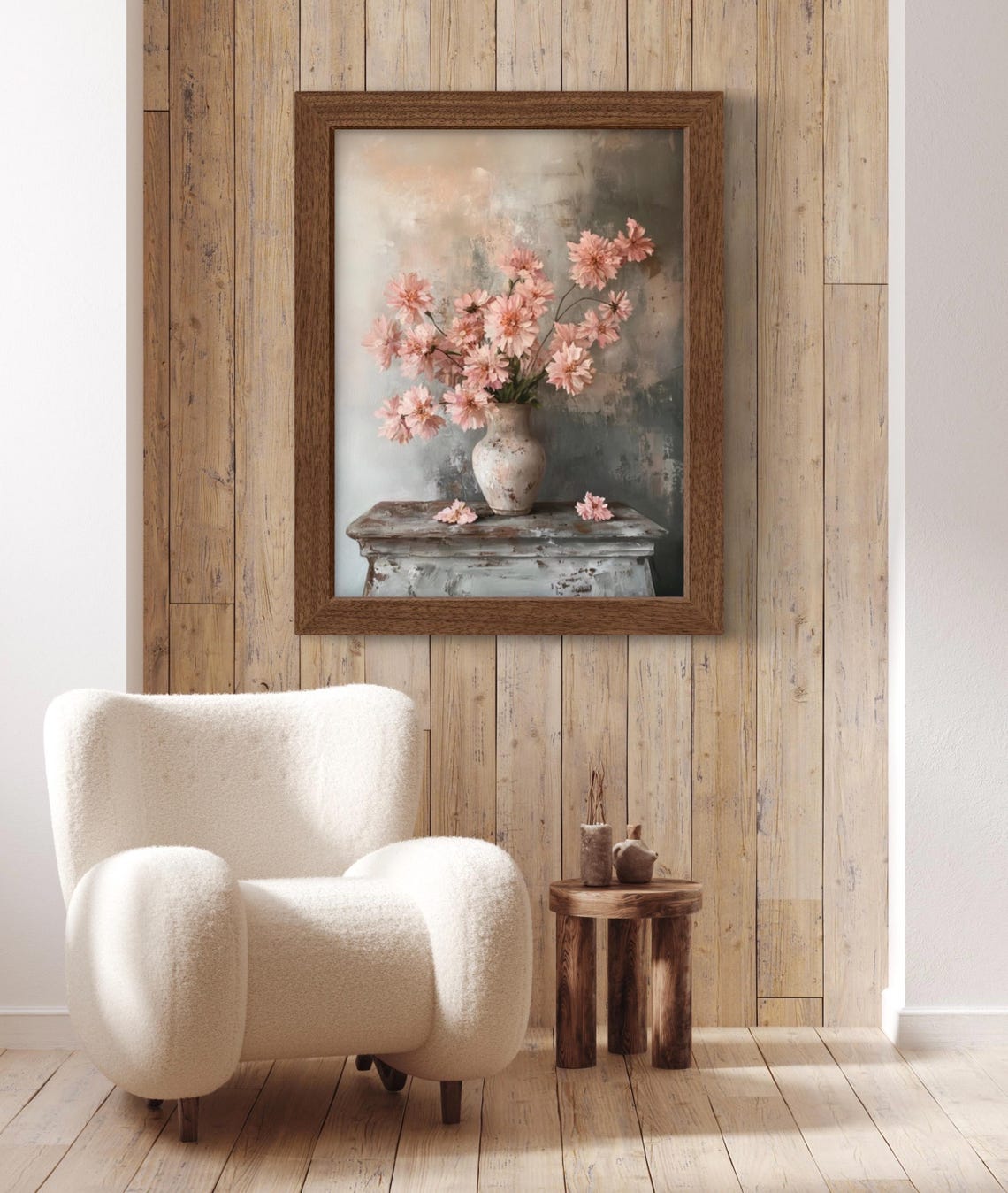 Pink Chrysanthemum Bouquet Antique Vase Still Life Art Poster - Image 2