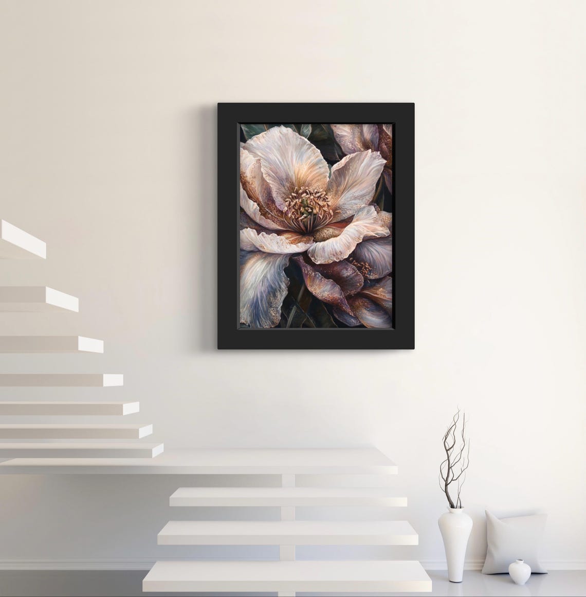 Ivory White Flower Close Up Moody Purple Hues Elegant Floral Poster - Image 4