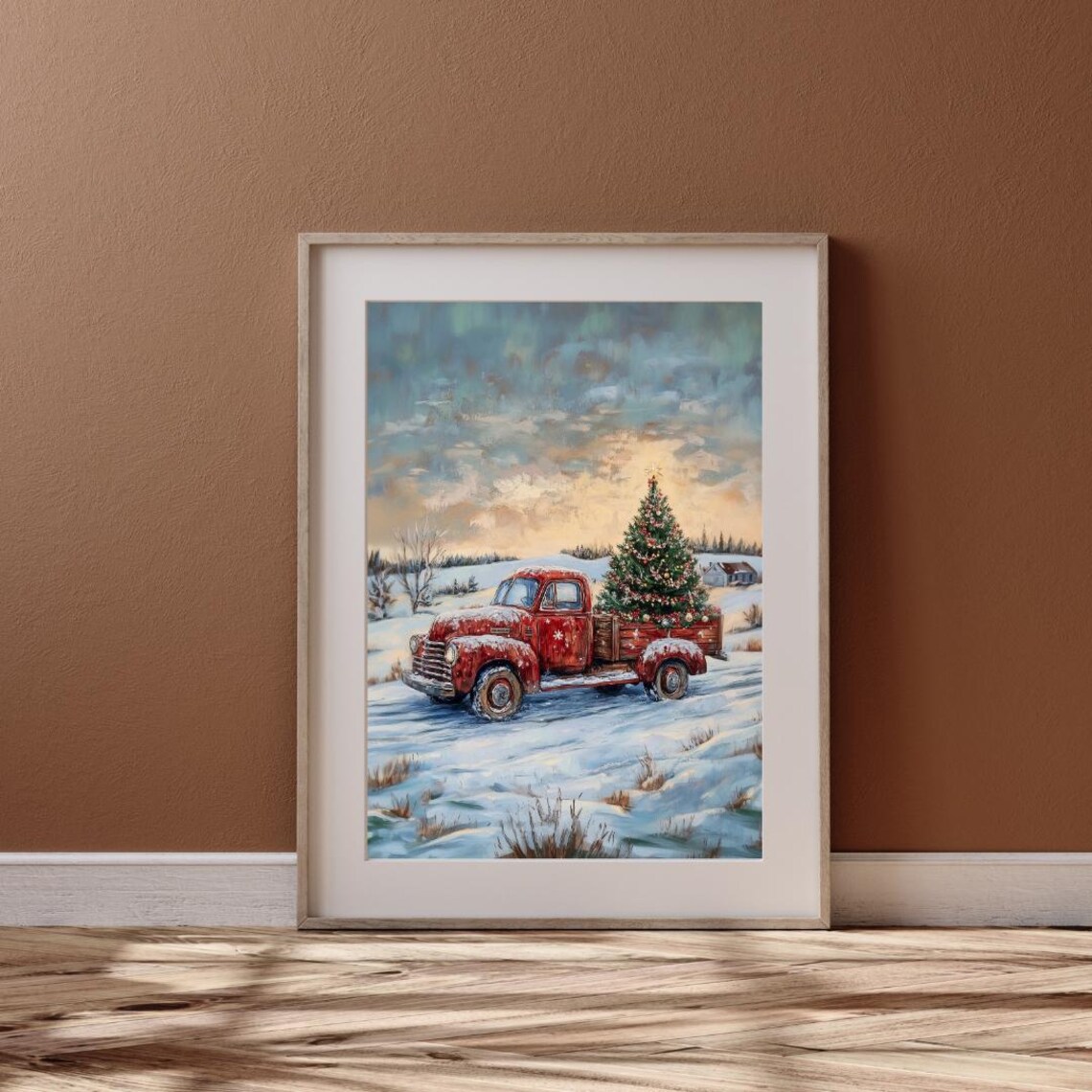 Vintage Red Truck Carrying Christmas Tree Art Print - Image 6