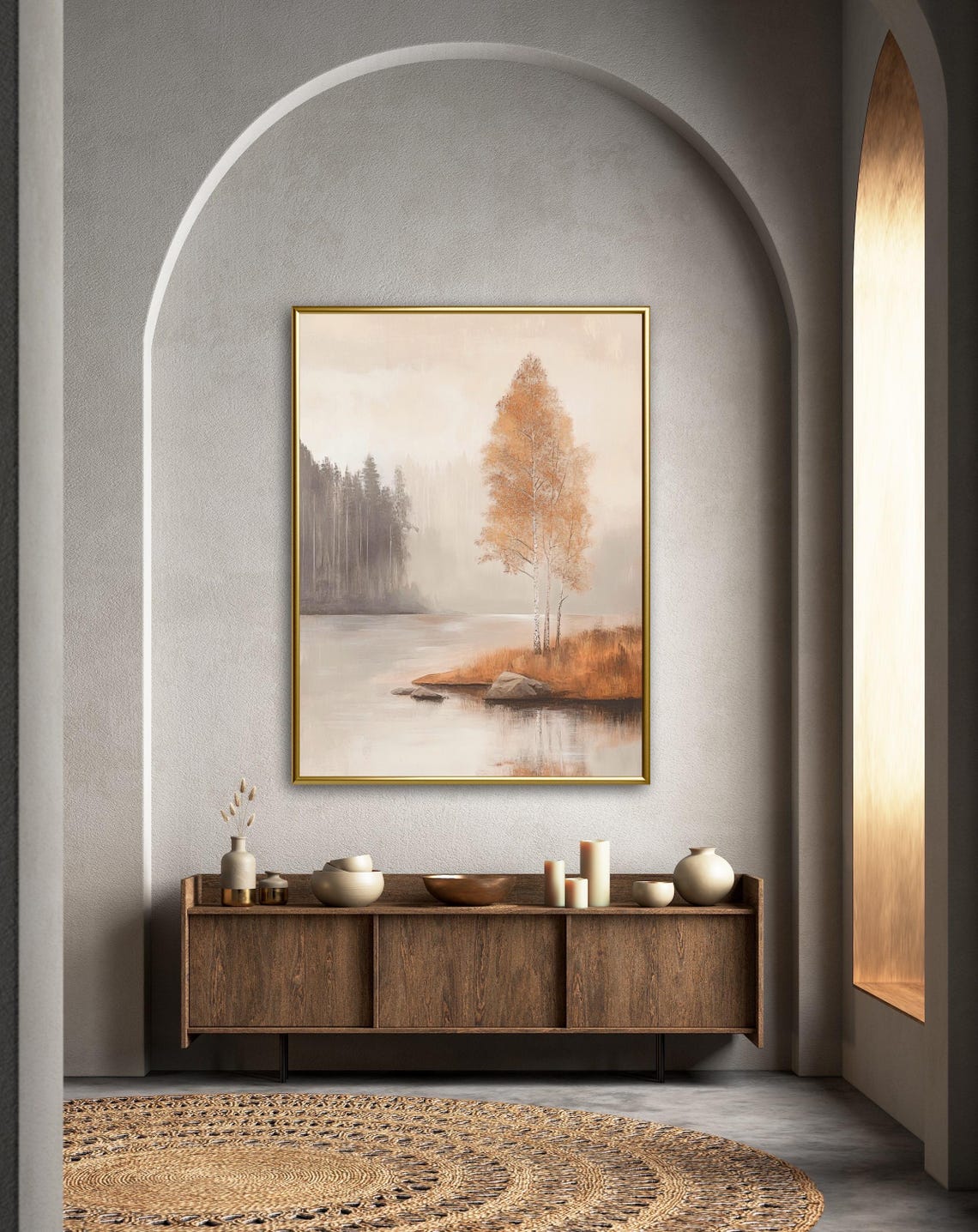Misty Fall Forest Golden Birch Trees Lake Autumn Landscape Poster - Image 4