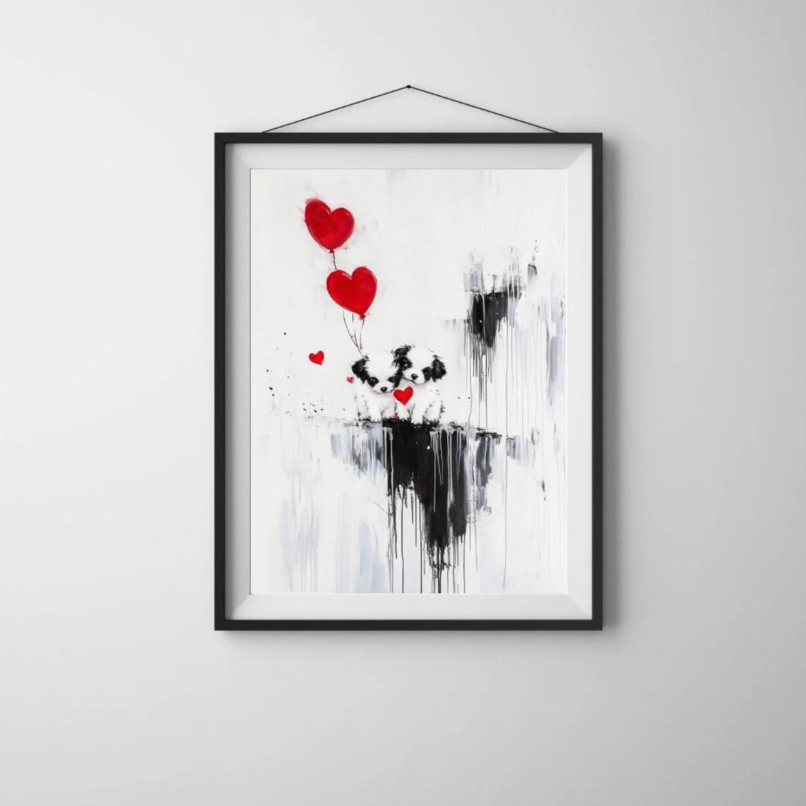 Cute Shih Tzu Puppies Red Heart Balloons Street Art Puppy Poster - Image 3