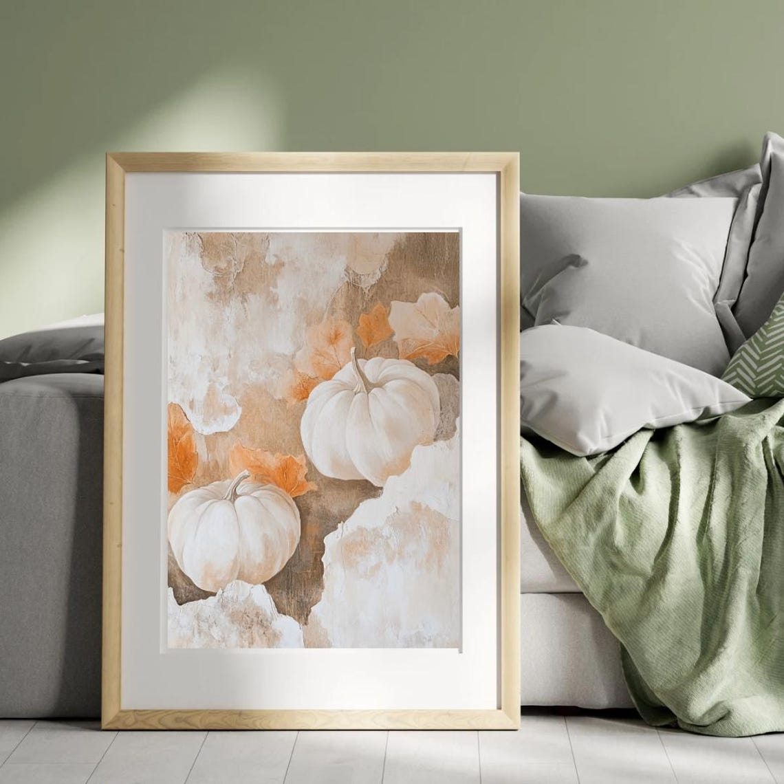 Autumn Tales Two White Pumpkins Rustic Fall Harvest Art Poster - Image 3