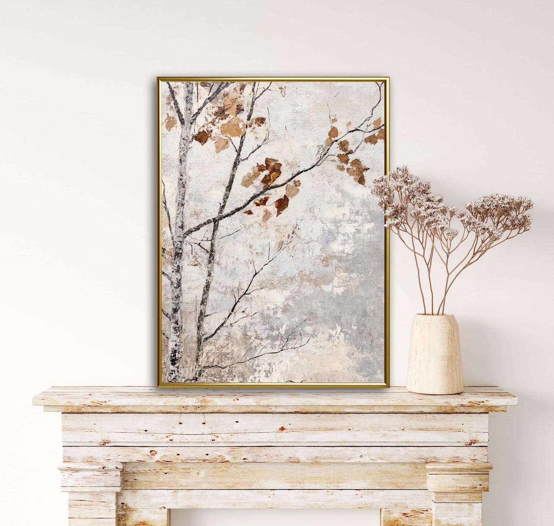 Autumn Tales Birch Branch Rust Leaves Neutral Decor Art Poster - Image 3