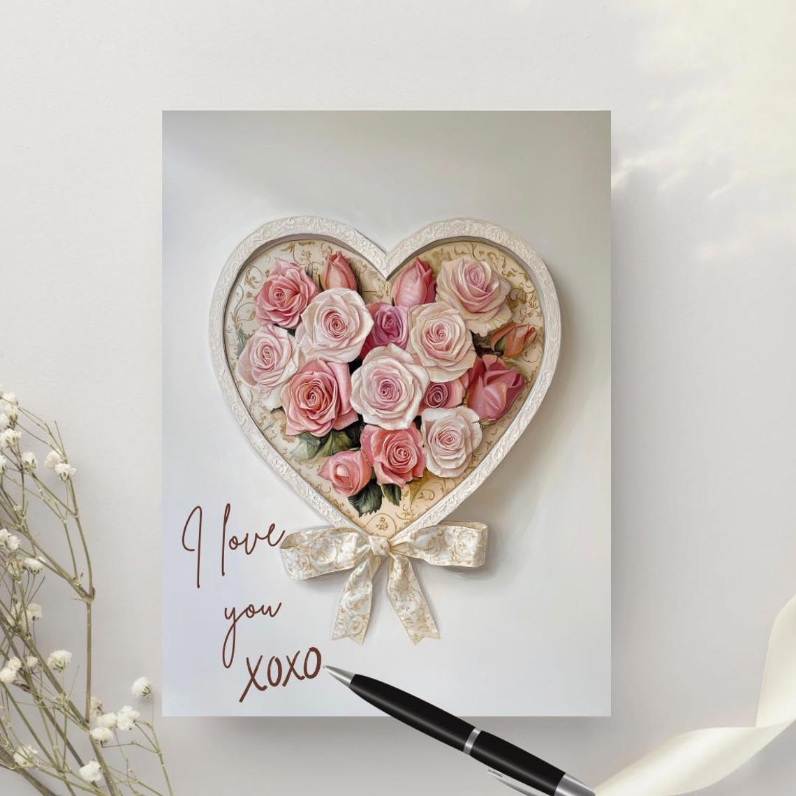 Heart Shaped Rose Box Pink Roses Valentines Romantic Art Poster - Image 3