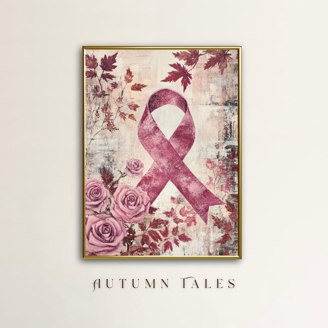 Breast Cancer Awareness Floral Pink Ribbon Art Print