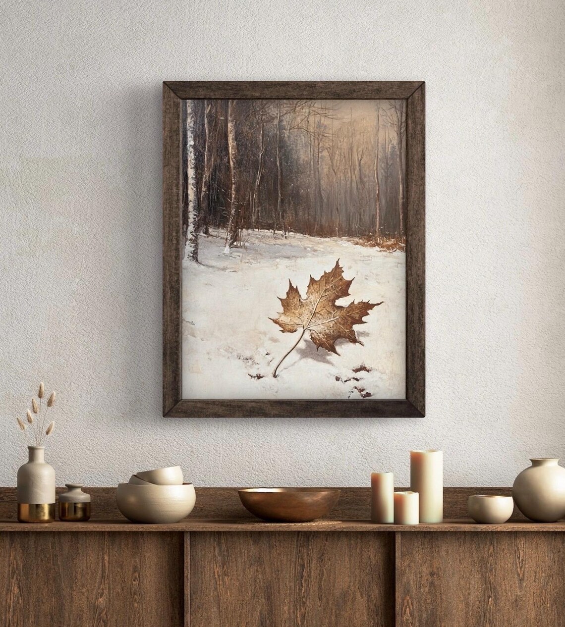 Vintage Winter Forest Maple Leaf Snow Print - Image 5