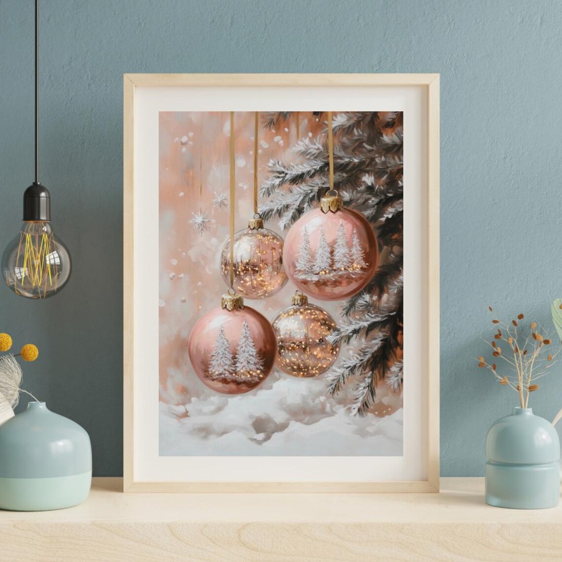 Pink Rose Gold Christmas Ornament Art Print - Image 5