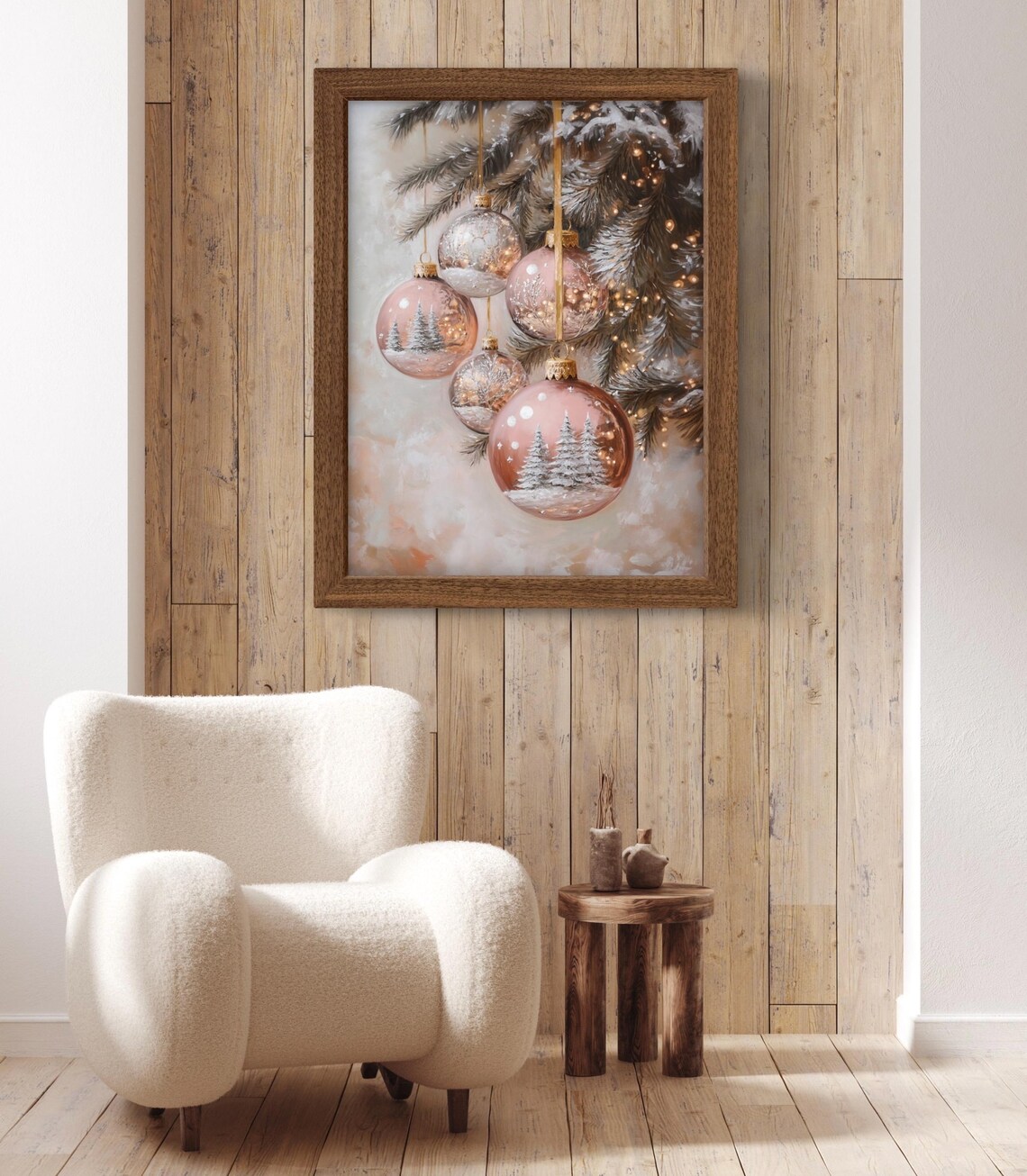 Vintage Christmas Ornaments Art Print, Pink Rose Gold - Image 2