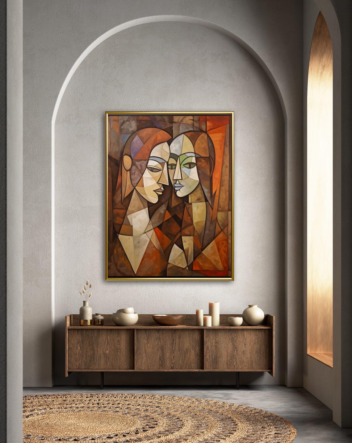 Autumn Tales Cubist Portrait of Two Women in Warm Fall Tones Poster - Image 2