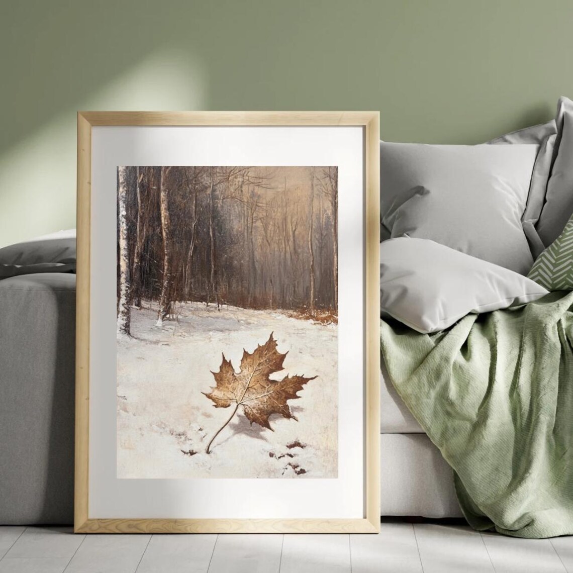 Vintage Winter Forest Maple Leaf Snow Print - Image 4