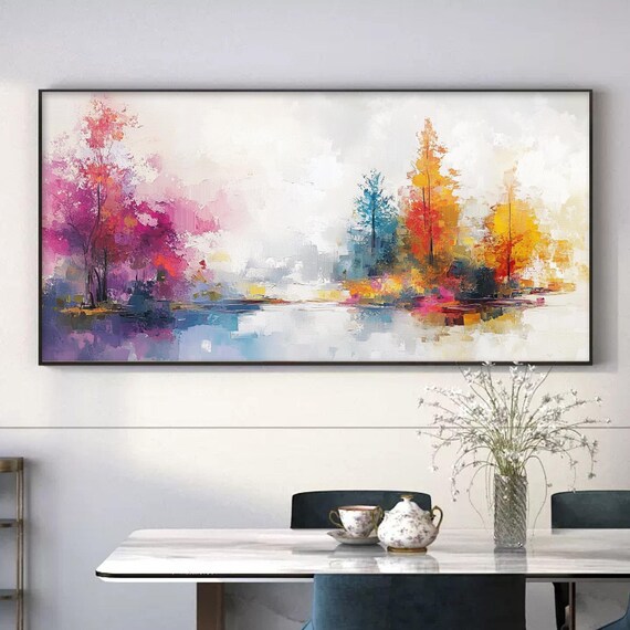 Large Abstract Colorful Forest Oil Painting On Original Tree Landscapes Painting Thick Texture Wall Art Custom Living Room Decor