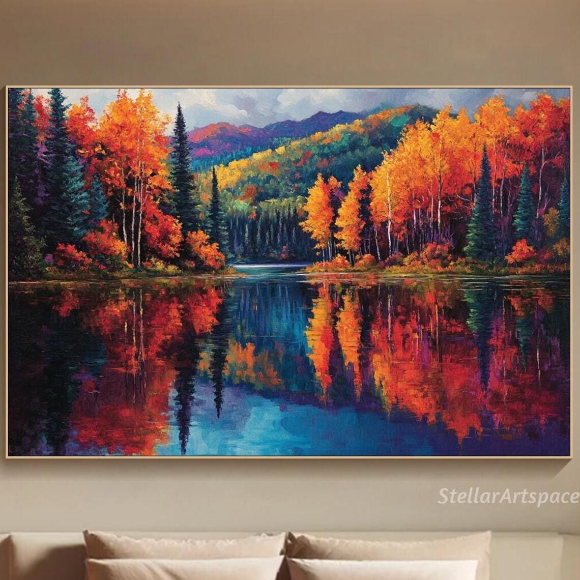 Forest Lake Autumn Reflection Wall Art Poster