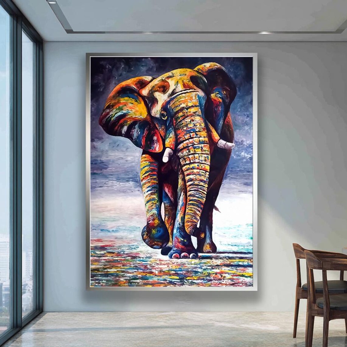 Colorful Elephant Art Print, Abstract Animal Painting